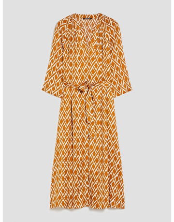 Young Ideas/Henmores - Candito Geometric Tie Waist Dress - 004 Tobacco Brown - 10