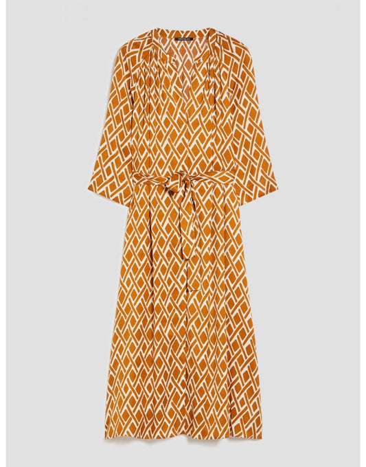 Young Ideas/Henmores - Candito Geometric Tie Waist Dress - 004 Tobacco Brown - 10