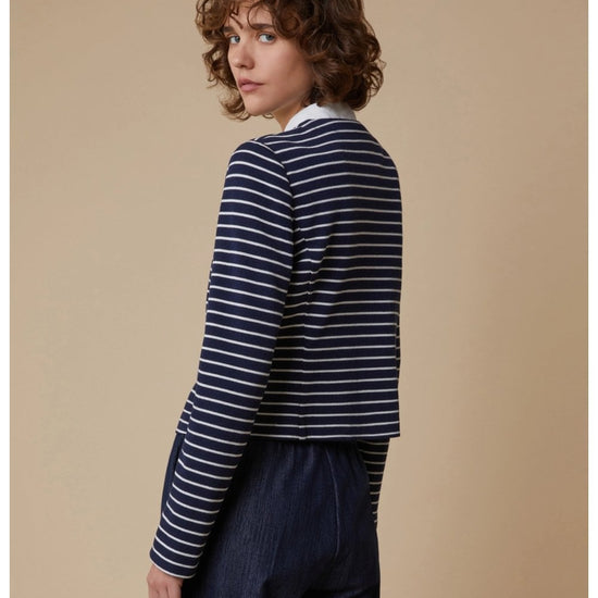Young Ideas/Henmores - Carena Striped Jersey Jacket - 002 Navy Pinstripes - 10