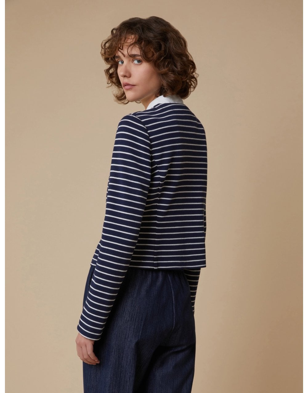 Young Ideas/Henmores - Carena Striped Jersey Jacket - 002 Navy Pinstripes - 10