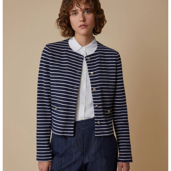 Young Ideas/Henmores - Carena Striped Jersey Jacket - 002 Navy Pinstripes - 10