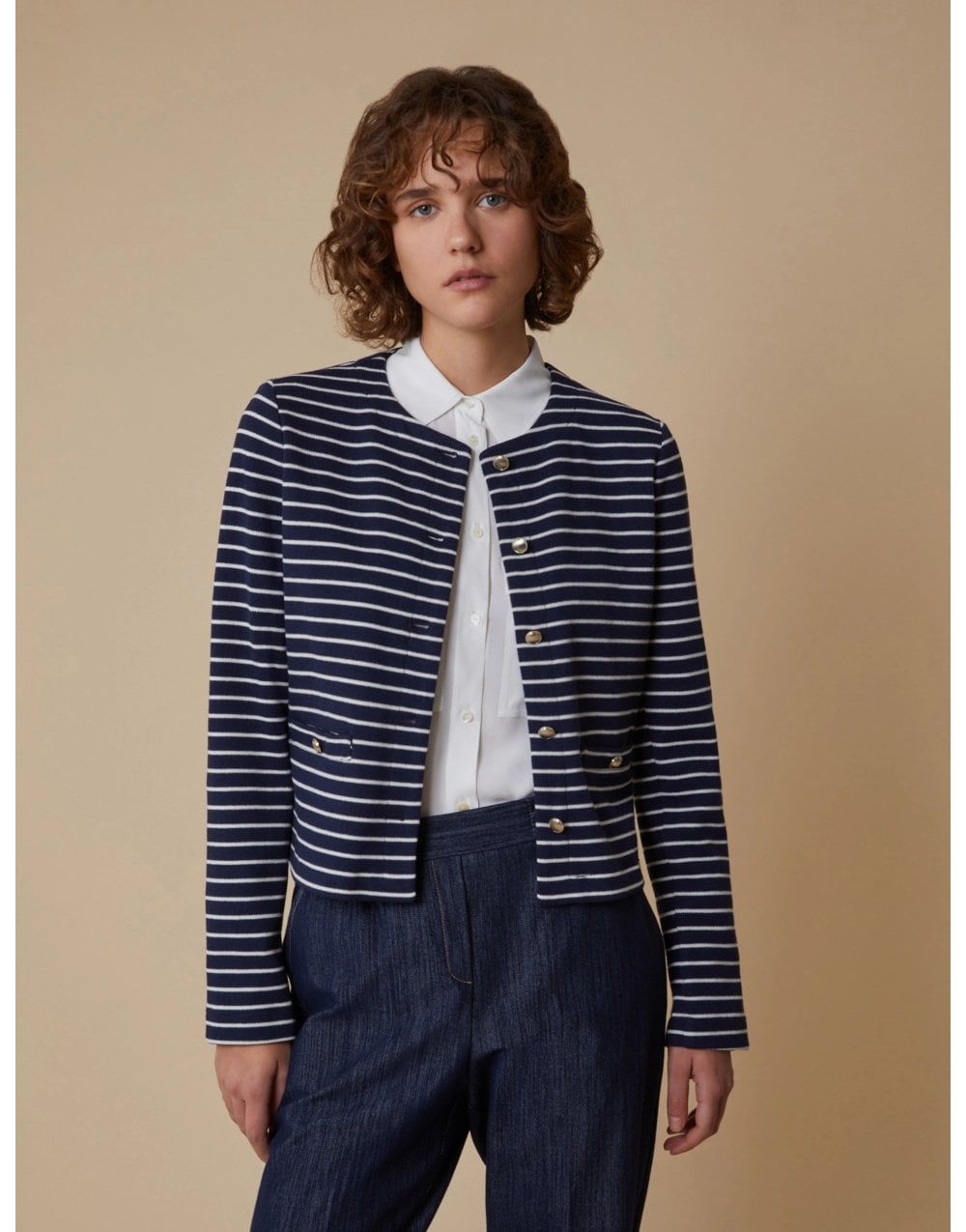 Young Ideas/Henmores - Carena Striped Jersey Jacket - 002 Navy Pinstripes - 10