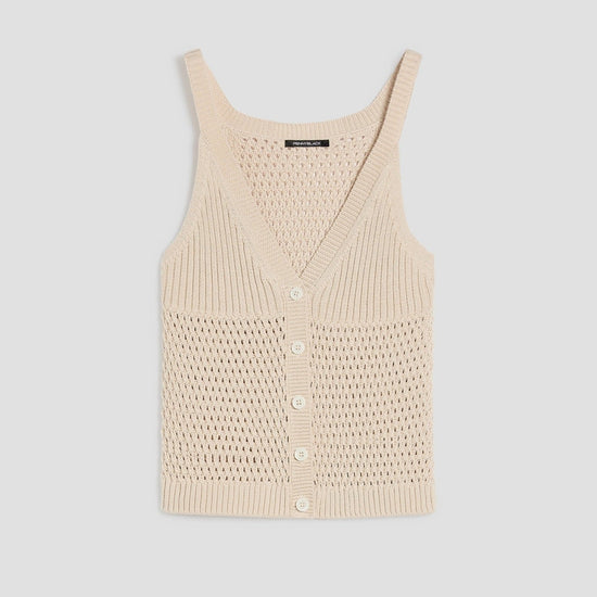 Young Ideas & Henmores - Dialogo Buttoned Knitted Sleeveless Vest - 001 Dark Cream - XS