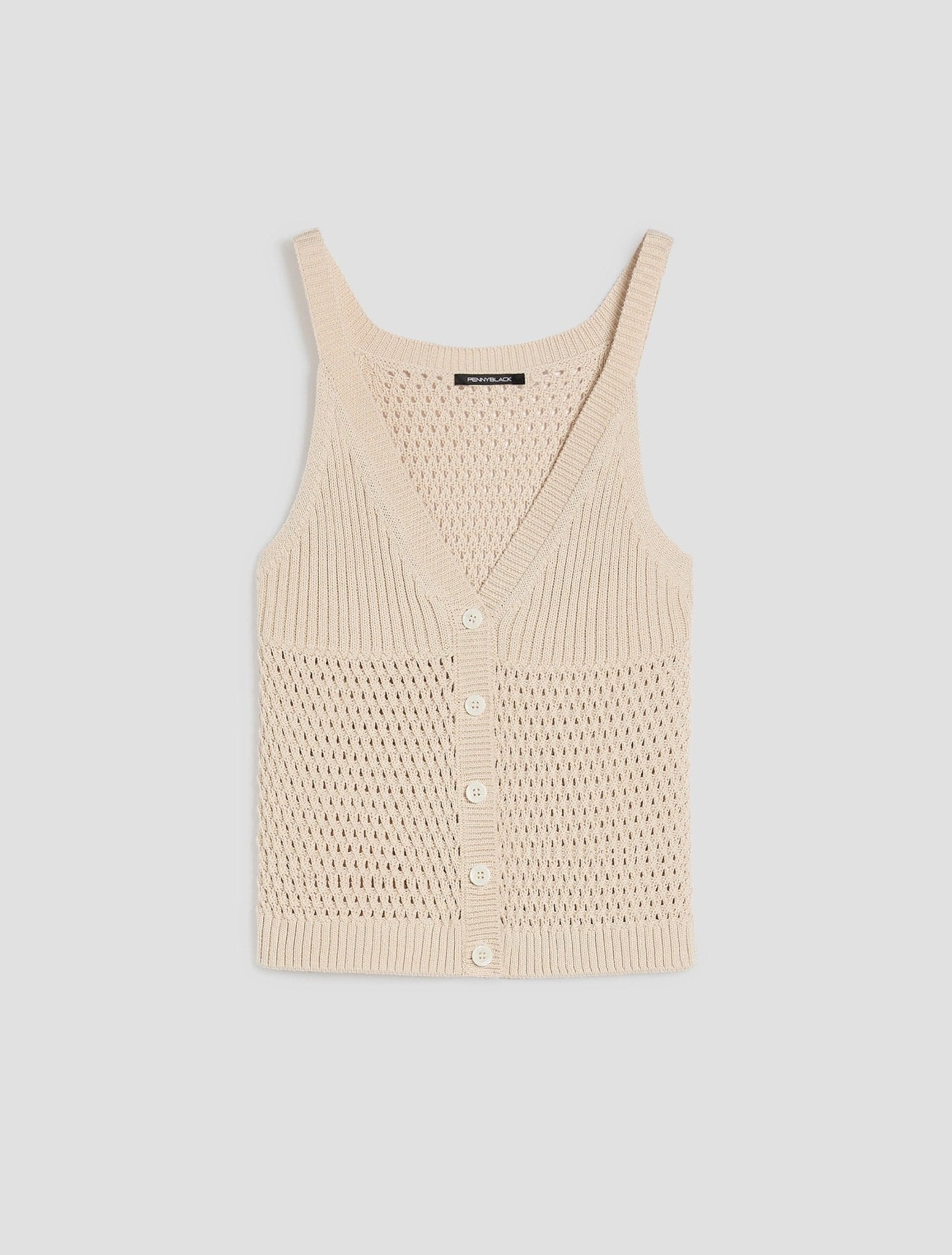 Young Ideas & Henmores - Dialogo Buttoned Knitted Sleeveless Vest - 001 Dark Cream - XS
