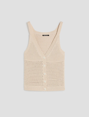 Young Ideas & Henmores - Dialogo Buttoned Knitted Sleeveless Vest - 001 Dark Cream - XS
