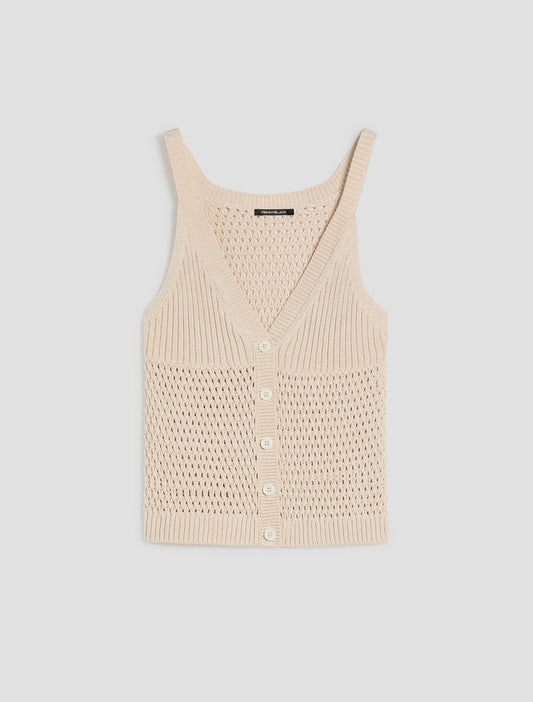 Young Ideas & Henmores - Dialogo Buttoned Knitted Sleeveless Vest - 001 Dark Cream - XS