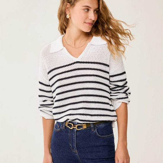 Young Ideas & Henmores - Dolce Knitted Stripe Jumper - 006 Navy Stripe - XS