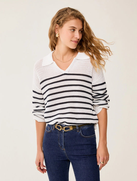 Young Ideas & Henmores - Dolce Knitted Stripe Jumper - 006 Navy Stripe - XS