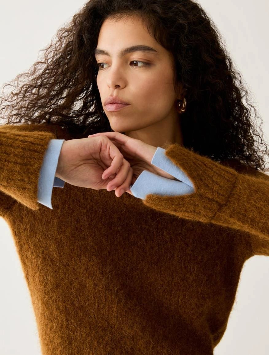 Young Ideas & Henmores -Emiro Alpaca Mix Jumper -003 Tobacco Brown -XS