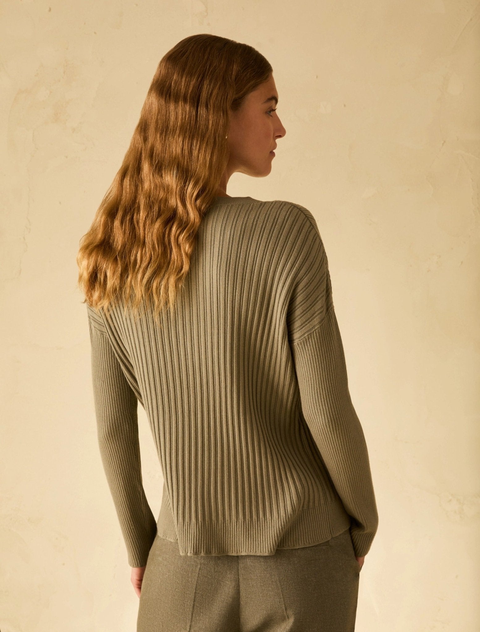 Young Ideas & Henmores - Erba Panel Detail Crew Neck Jumper - 008 Khaki - XS