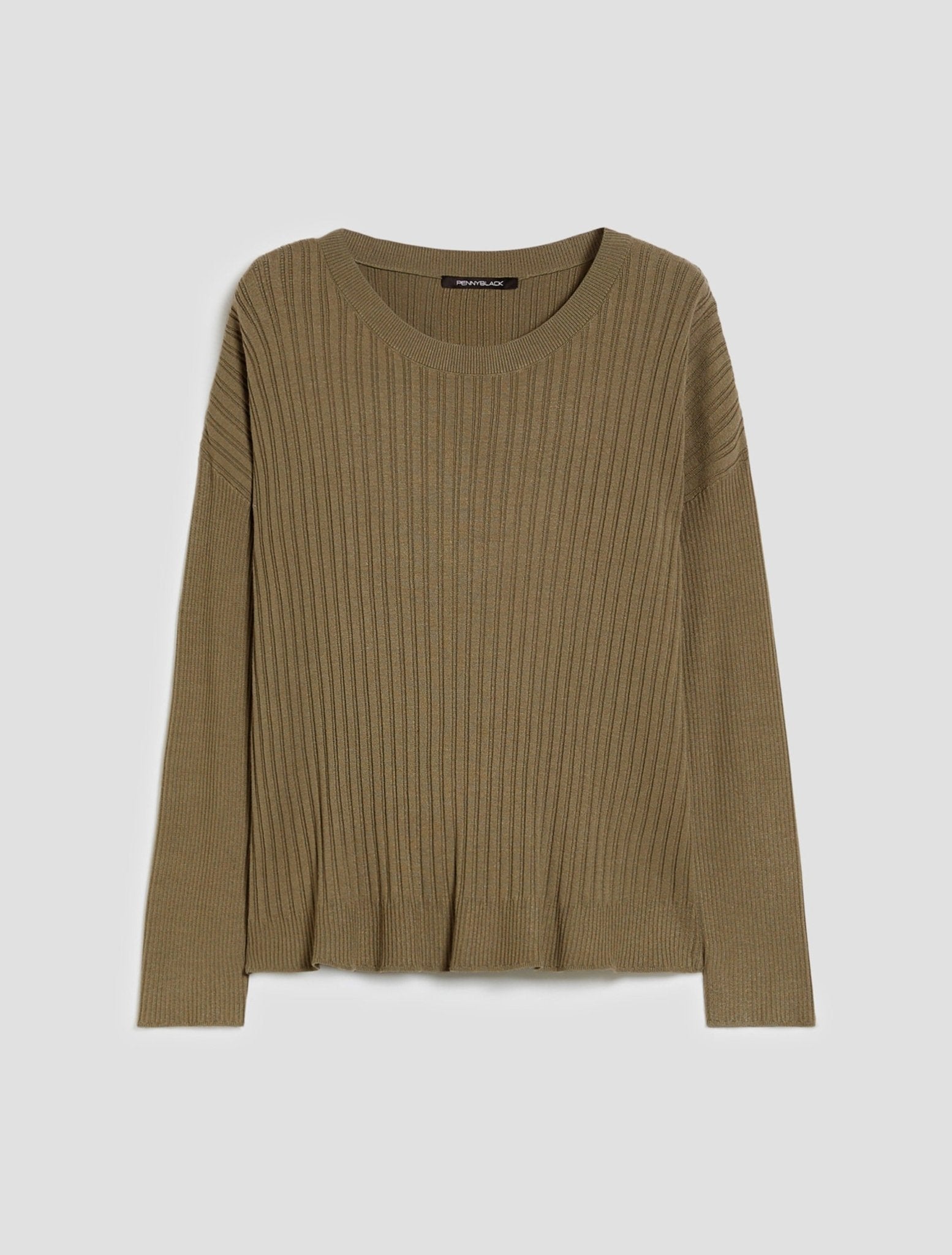 Young Ideas & Henmores - Erba Panel Detail Crew Neck Jumper - 008 Khaki - XS