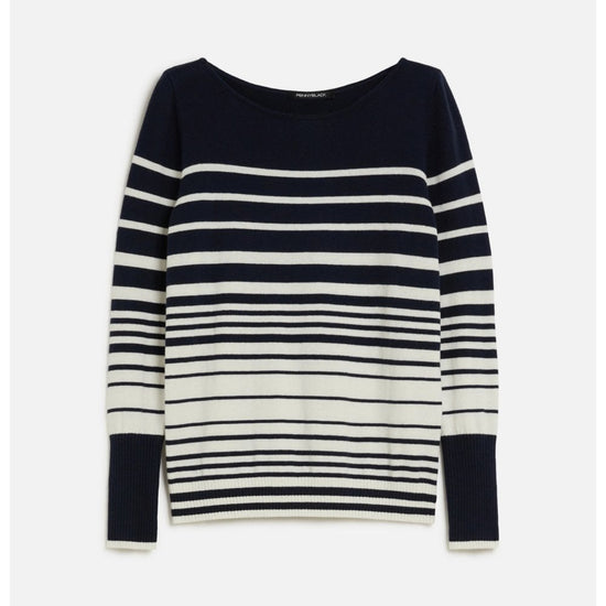 Young Ideas/Henmores - Fanello Striped Cuff Detail Crew Neck Jumper - 003 Navy Pinstripes - S