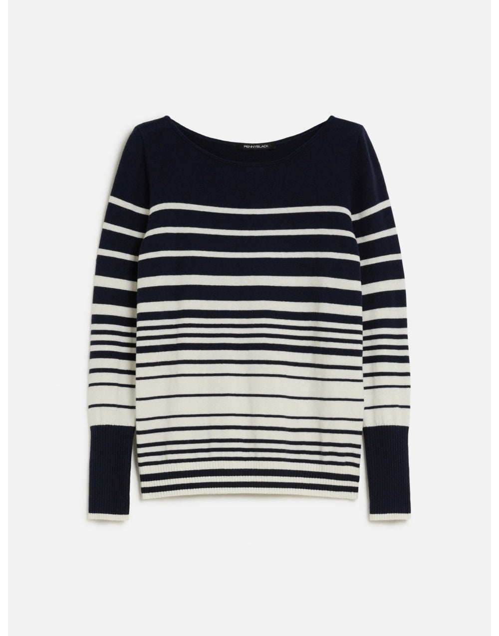 Young Ideas/Henmores - Fanello Striped Cuff Detail Crew Neck Jumper - 003 Navy Pinstripes - S