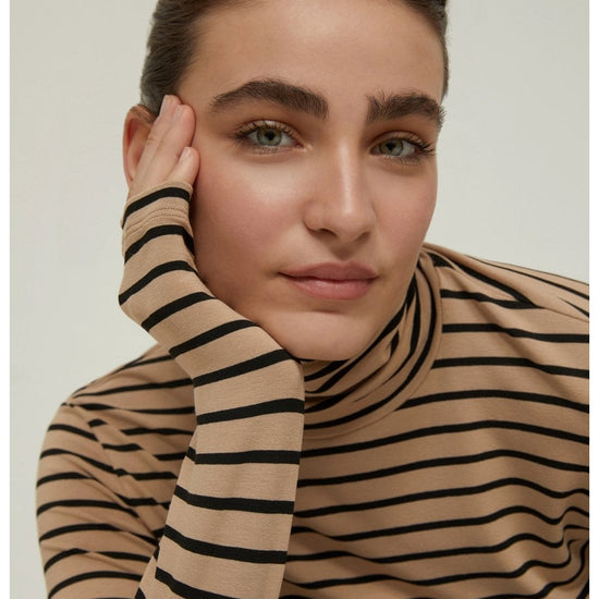 Young Ideas/Henmores - Ibiza Roll Neck Striped Top - 003 Black - S
