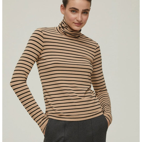 Young Ideas/Henmores - Ibiza Roll Neck Striped Top - 003 Black - S
