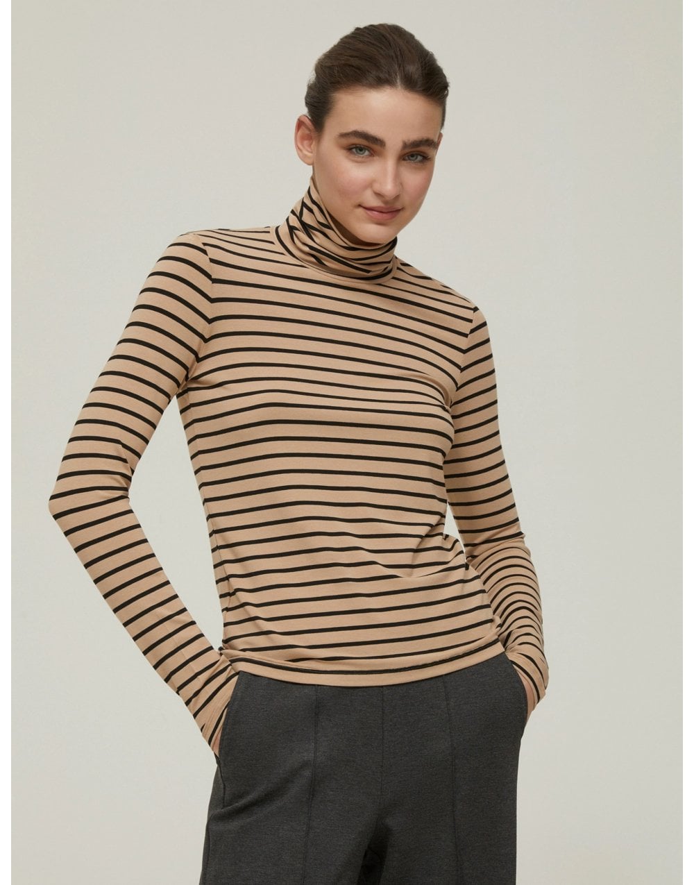 Young Ideas/Henmores - Ibiza Roll Neck Striped Top - 003 Black - S