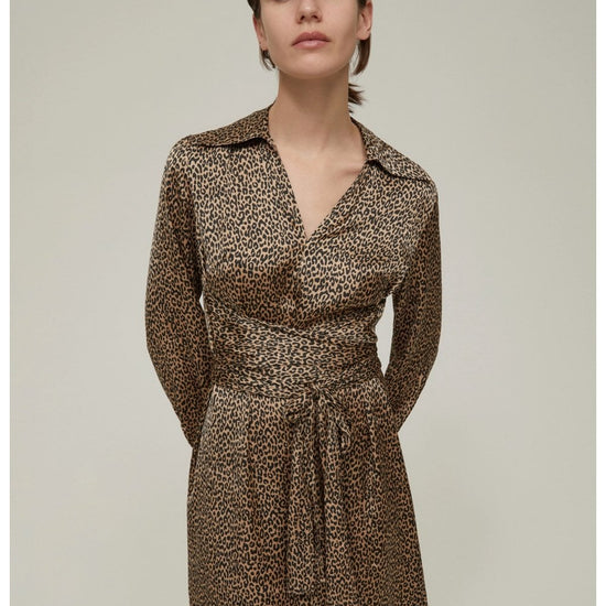 Young Ideas/Henmores - Lione Tie Waist Midi Dress - 001 Camel Spotted - 8