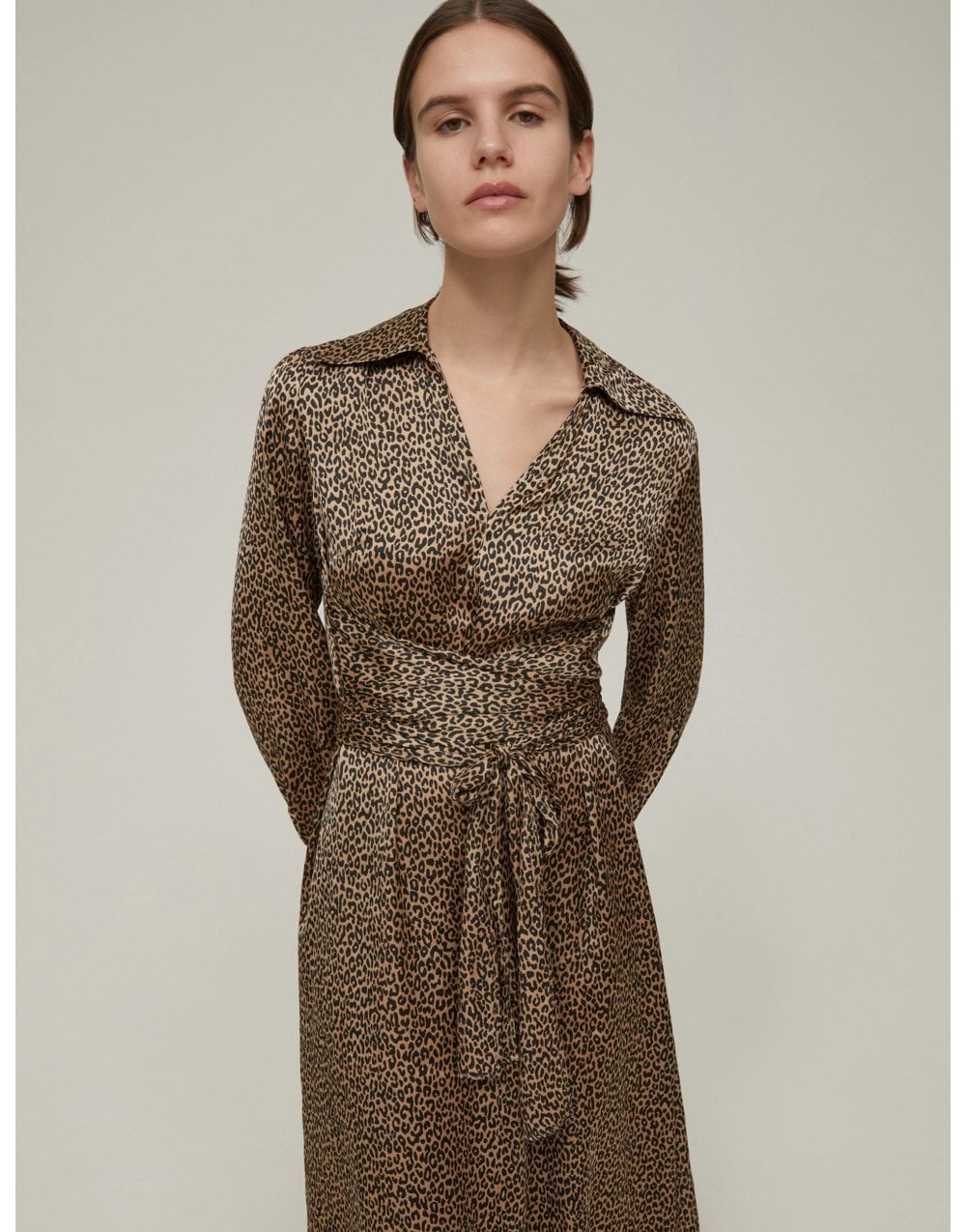Young Ideas/Henmores - Lione Tie Waist Midi Dress - 001 Camel Spotted - 8