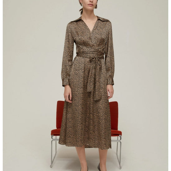 Young Ideas/Henmores - Lione Tie Waist Midi Dress - 001 Camel Spotted - 8