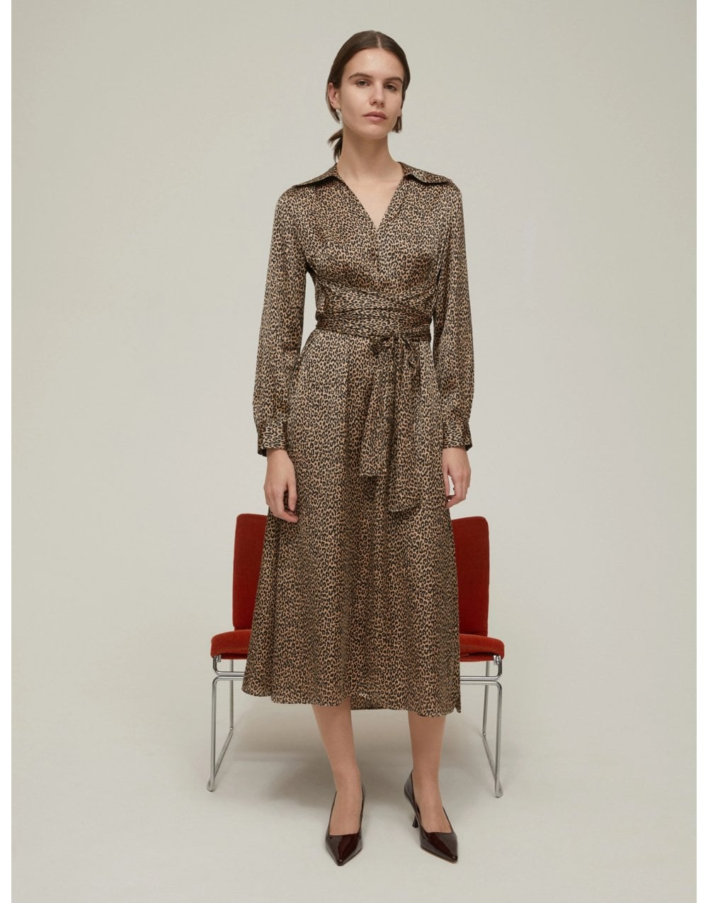 Young Ideas/Henmores - Lione Tie Waist Midi Dress - 001 Camel Spotted - 8