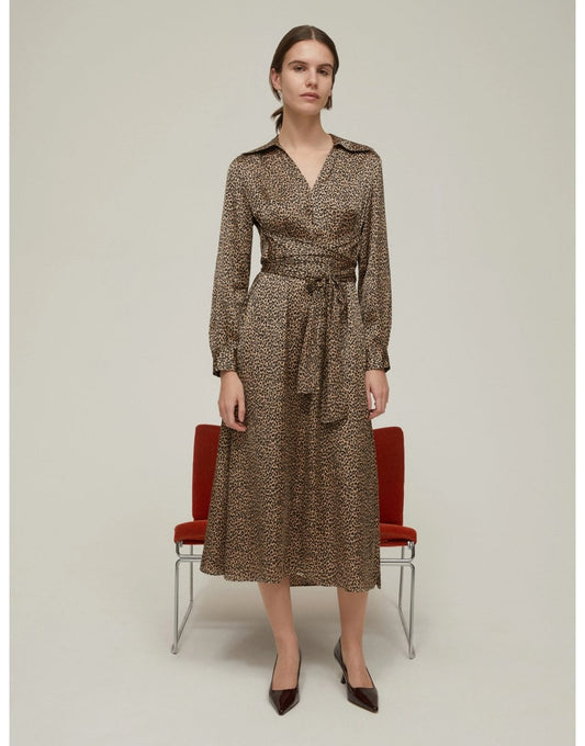 Young Ideas/Henmores - Lione Tie Waist Midi Dress - 001 Camel Spotted - 8