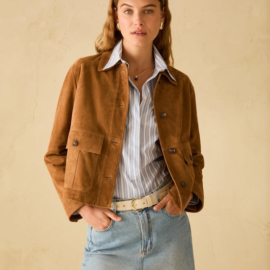 Young Ideas & Henmores - Madre Suede Short Jacket - 001 Tobacco Brown - 8