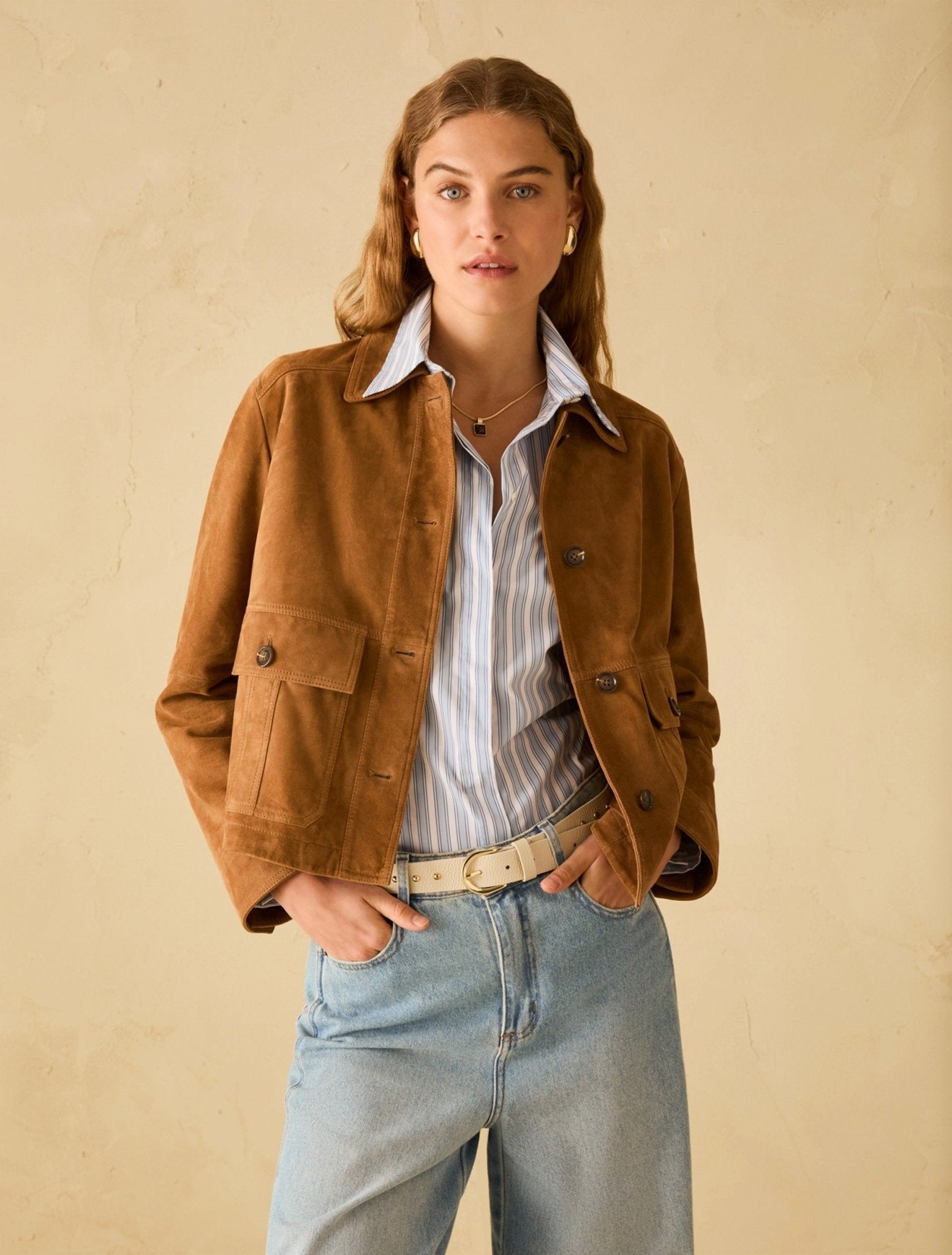 Young Ideas & Henmores - Madre Suede Short Jacket - 001 Tobacco Brown - 8