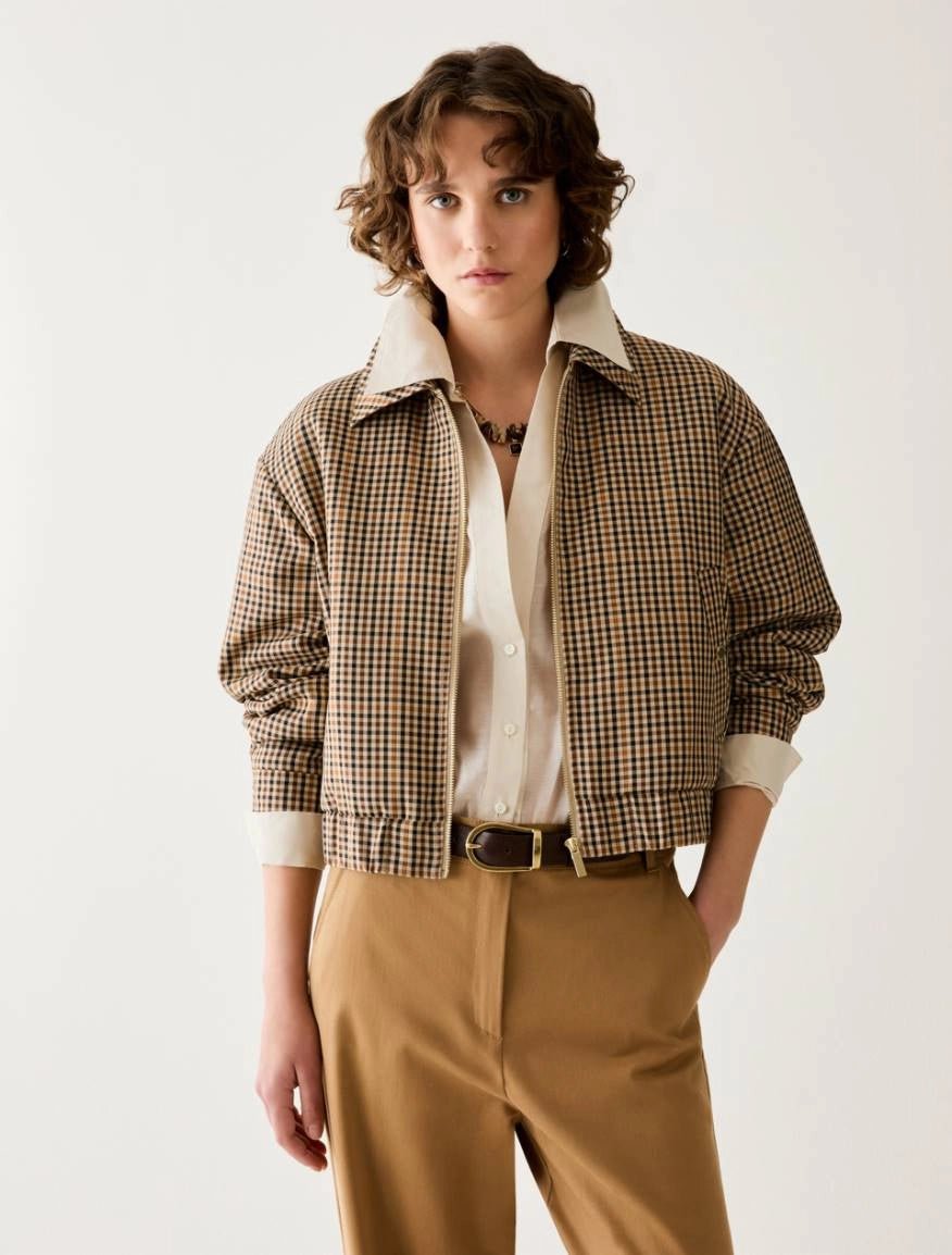 Young Ideas & Henmores -Novella Check Short Jacket -001 Camel -8