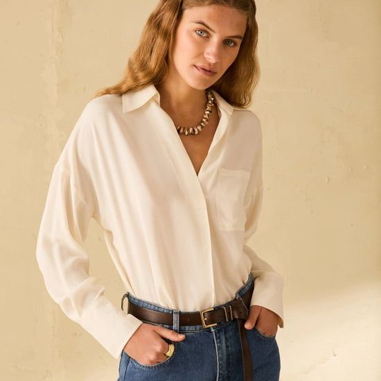 Young Ideas & Henmores - Rupia Collared V Neck Blouse - 001 Ivory - 8