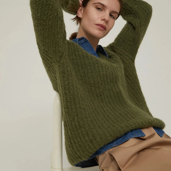 Young Ideas & Henmores -Salubre Mohair Crew Neck Jumper -004 Green -XS