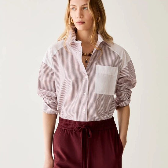 Young Ideas & Henmores -Sasia Striped Patch Pocket Shirt -004 Bordeaux -8