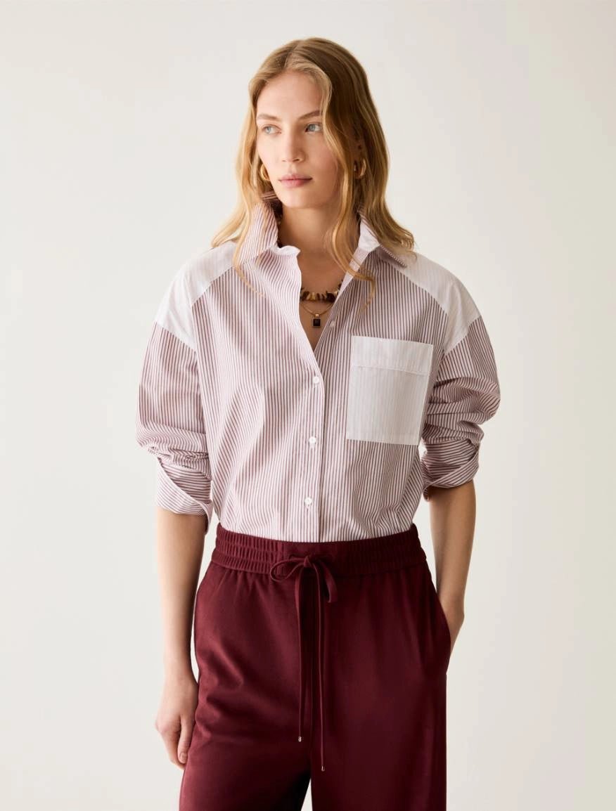 Young Ideas & Henmores -Sasia Striped Patch Pocket Shirt -004 Bordeaux -8