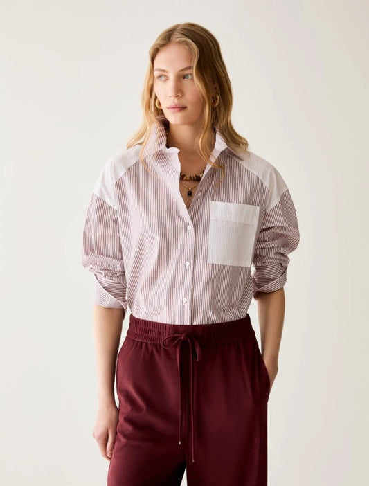 Young Ideas & Henmores -Sasia Striped Patch Pocket Shirt -004 Bordeaux -8
