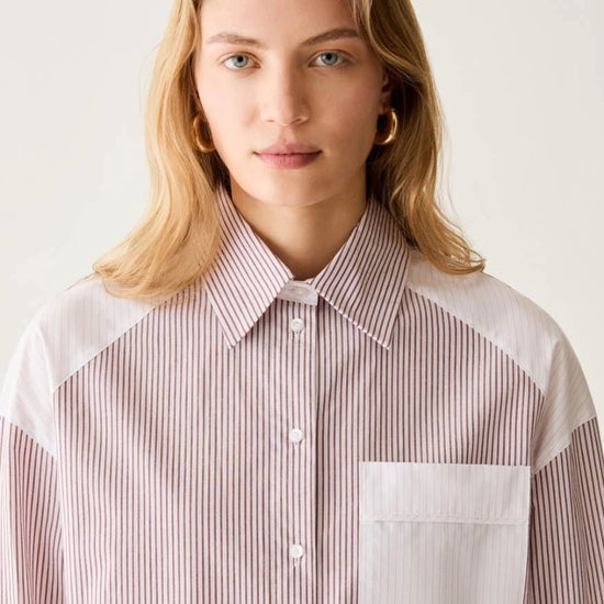 Young Ideas & Henmores -Sasia Striped Patch Pocket Shirt -004 Bordeaux -8