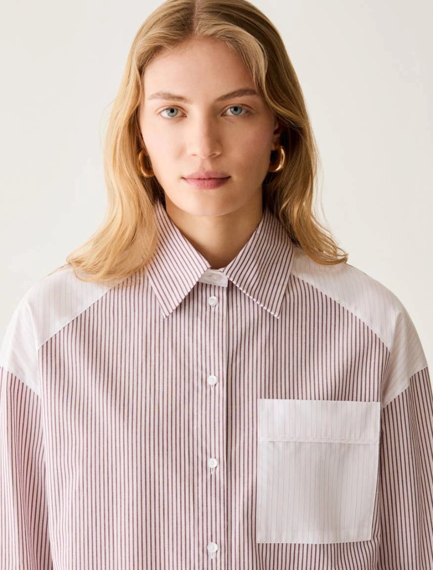 Young Ideas & Henmores -Sasia Striped Patch Pocket Shirt -004 Bordeaux -8
