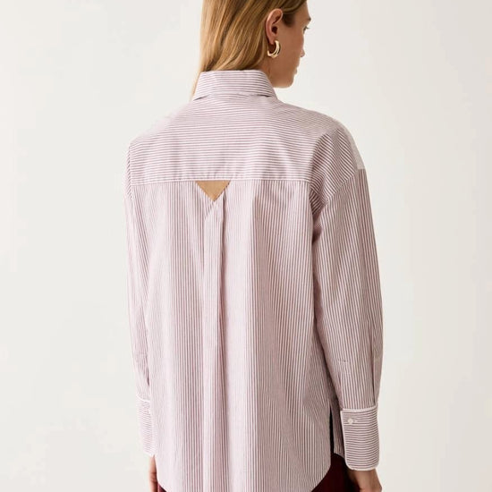 Young Ideas & Henmores -Sasia Striped Patch Pocket Shirt -004 Bordeaux -8