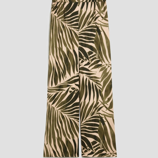 Young Ideas & Henmores - Utilita Abstract Palms Wide Leg Trousers - 008 Beige Green - 8