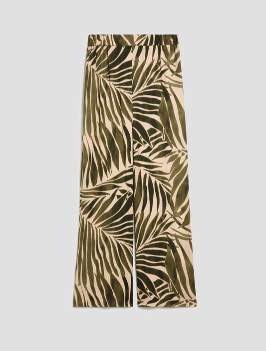 Young Ideas & Henmores - Utilita Abstract Palms Wide Leg Trousers - 008 Beige Green - 8