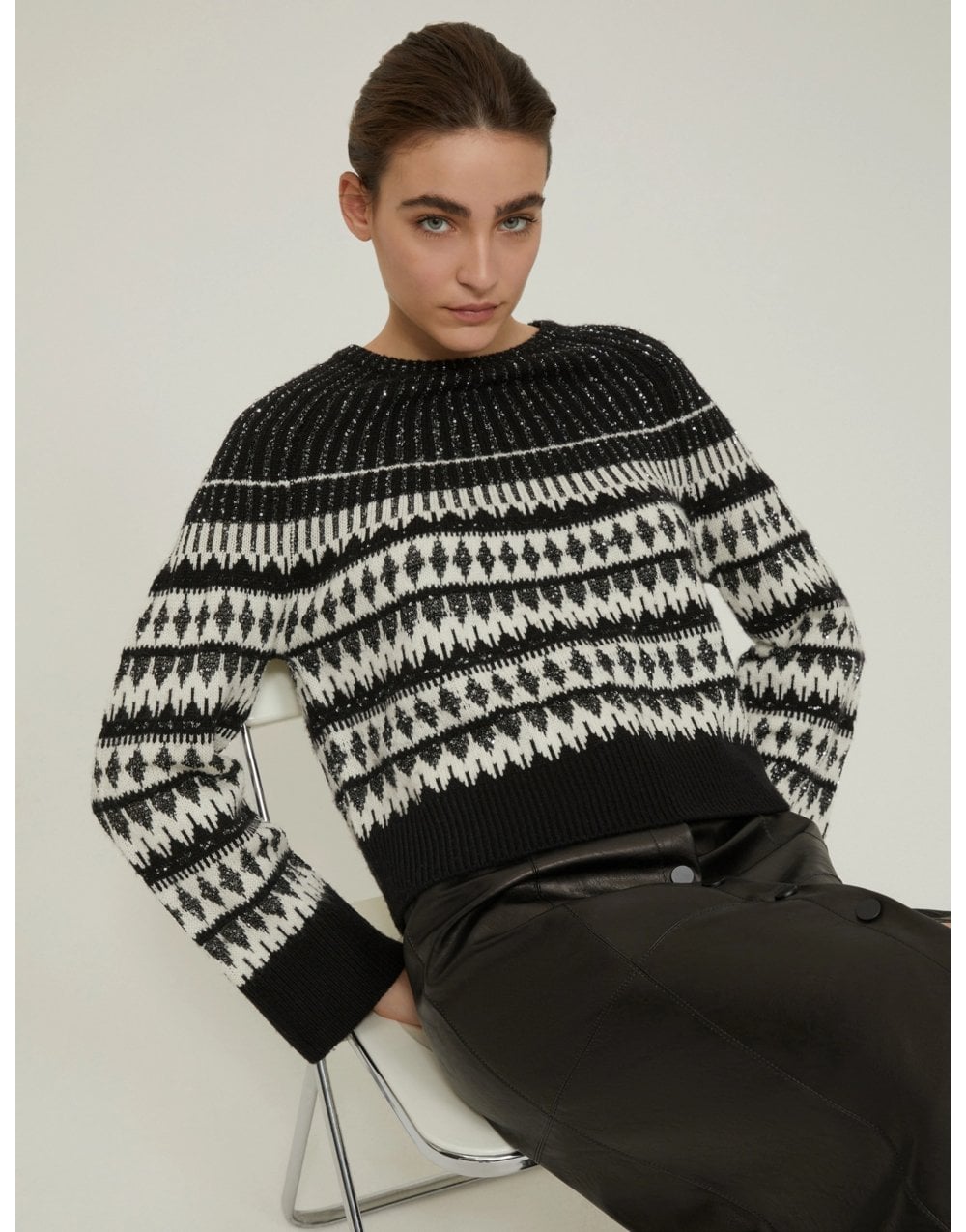 Young Ideas/Henmores - Xanadu Sparkle Fairisle Jumper - 001 Ivory Jacquard - S