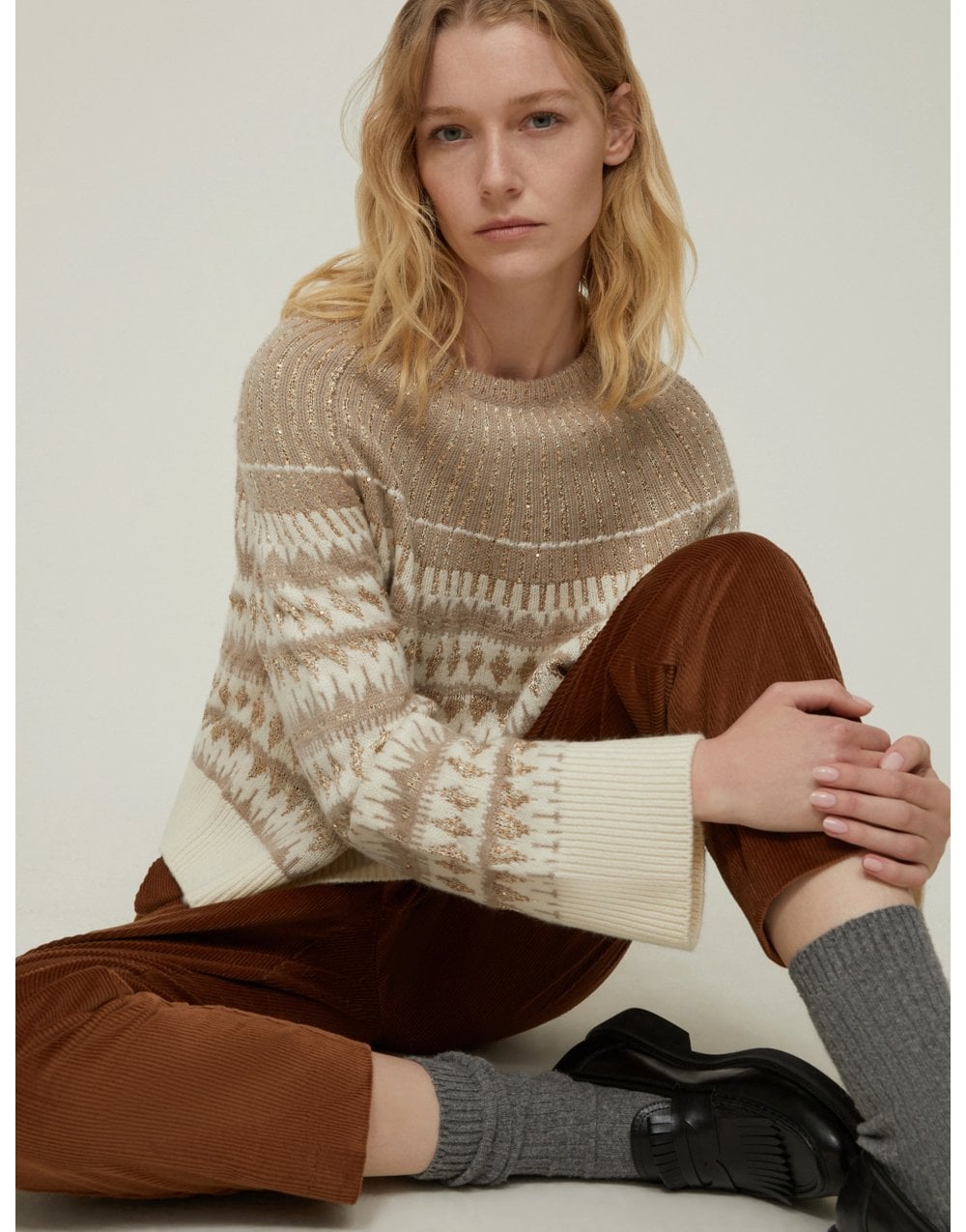 Young Ideas/Henmores - Xanadu Sparkle Fairisle Jumper - 001 Ivory Jacquard - S