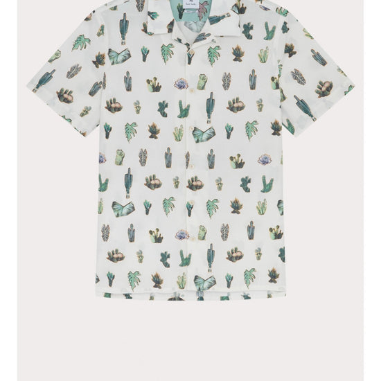 Young Ideas/Henmores - Cactus Print Short Sleeve Shirt - 03 Ice White - M