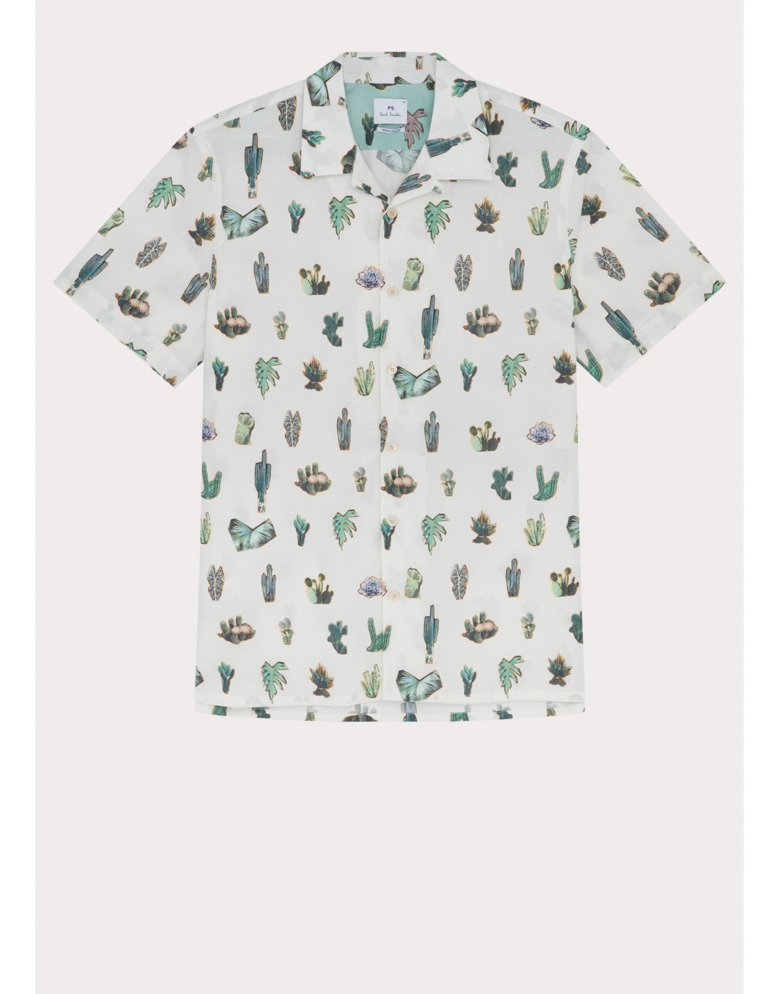 Young Ideas/Henmores - Cactus Print Short Sleeve Shirt - 03 Ice White - M
