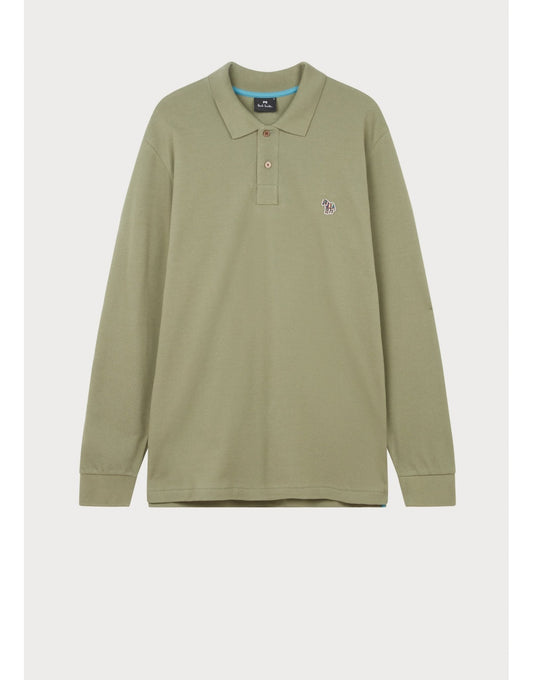 Young Ideas/Henmores - Classic Zebra Long Sleeve Polo Shirt - 34C Moss Green - M