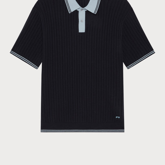 Young Ideas/Henmores - Contrast Collar Knitted Polo - 49 Navy Blue - S