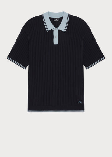 Young Ideas/Henmores - Contrast Collar Knitted Polo - 49 Navy Blue - S