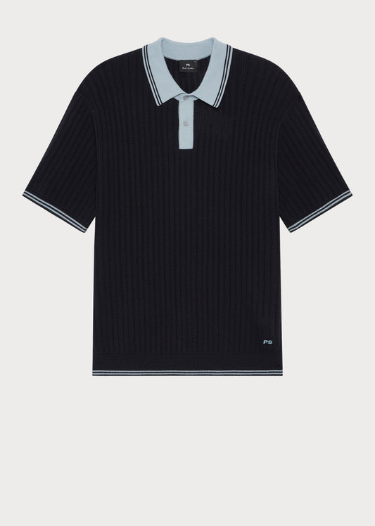 Young Ideas/Henmores - Contrast Collar Knitted Polo - 49 Navy Blue - S