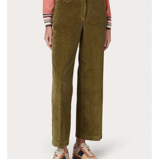 Young Ideas/Henmores - Cord Wide Leg Trousers - 34 Green - 25