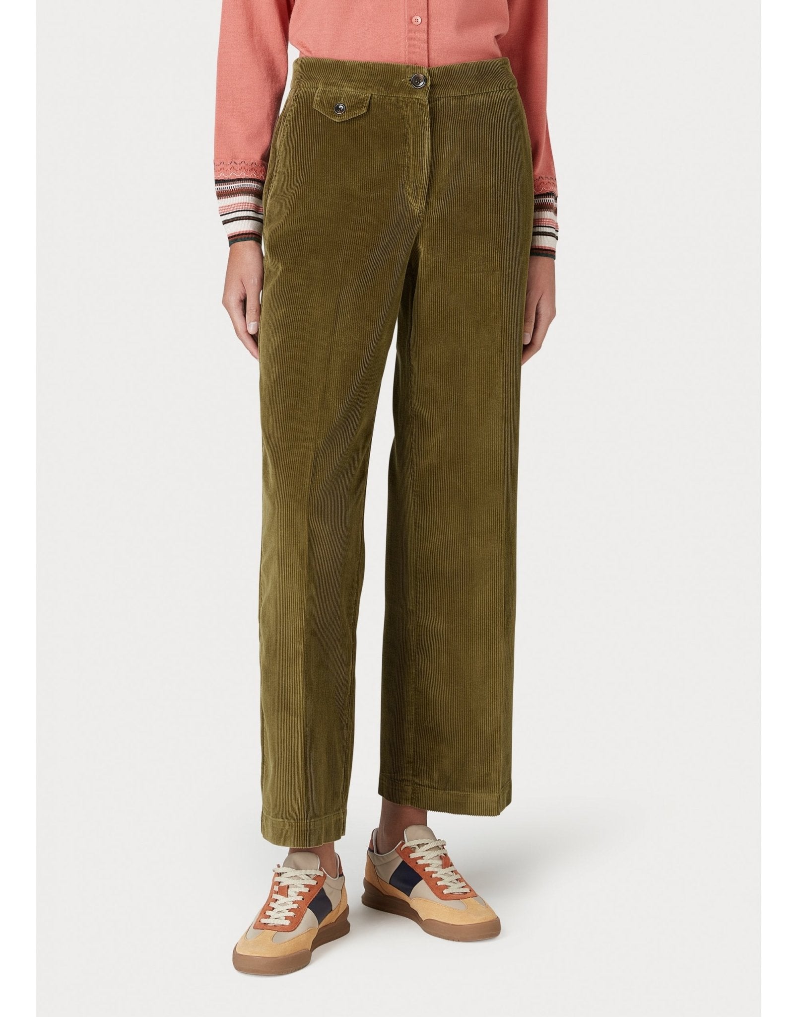 Young Ideas/Henmores - Cord Wide Leg Trousers - 34 Green - 25
