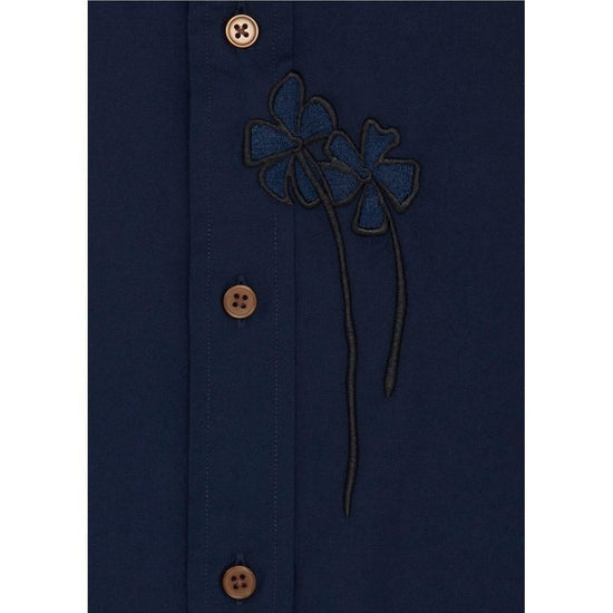 Young Ideas/Henmores - Embroidered Floral Tailored Fit Shirt - 48 Inky Blue - M