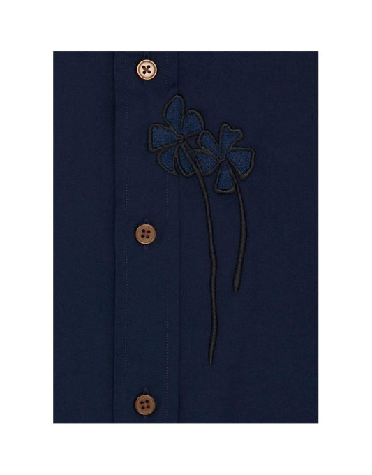 Young Ideas/Henmores - Embroidered Floral Tailored Fit Shirt - 48 Inky Blue - M